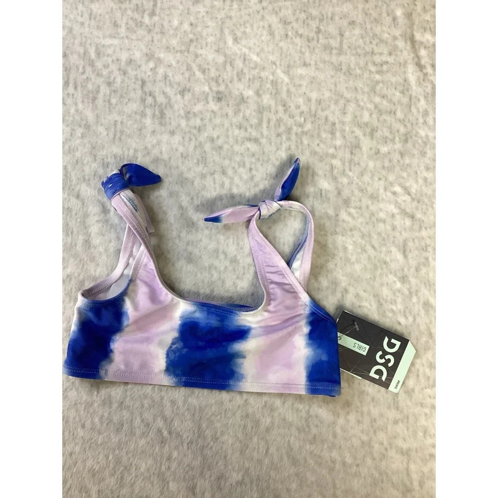 DSG Girls Fashion‎ Bikini Top Lilac Blue Dye Stripe Size Small NWT UPF 50+